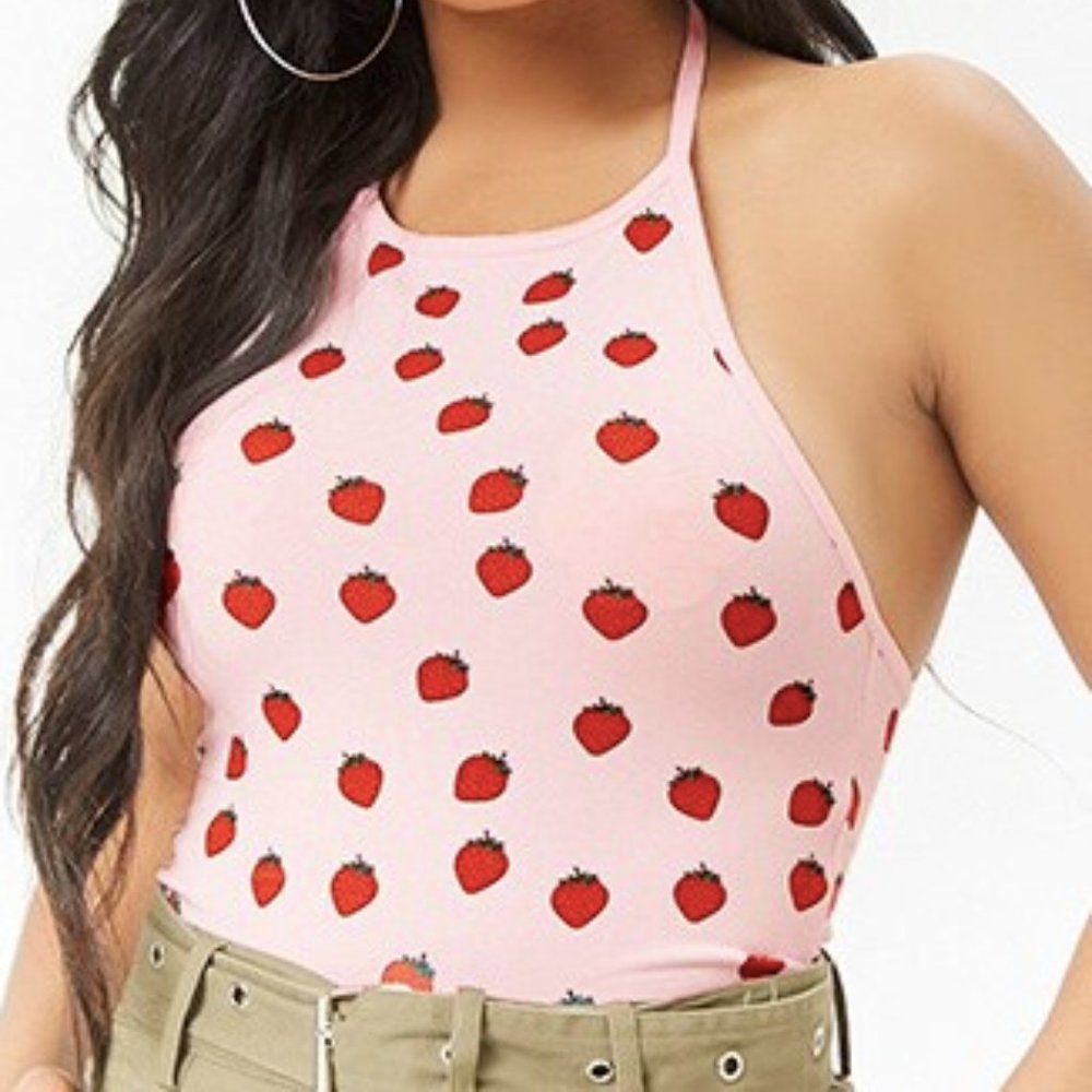 Forever 21 Strawberry Print Halter Top